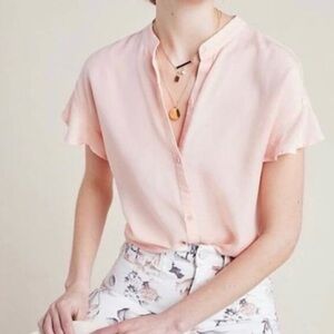 Anthropologie Cloth & Stone Women’s Ruffle Sleeve‎ Blouse Size XS Peach